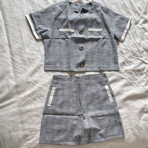 Gray Plaid Two-Piece Skort Set